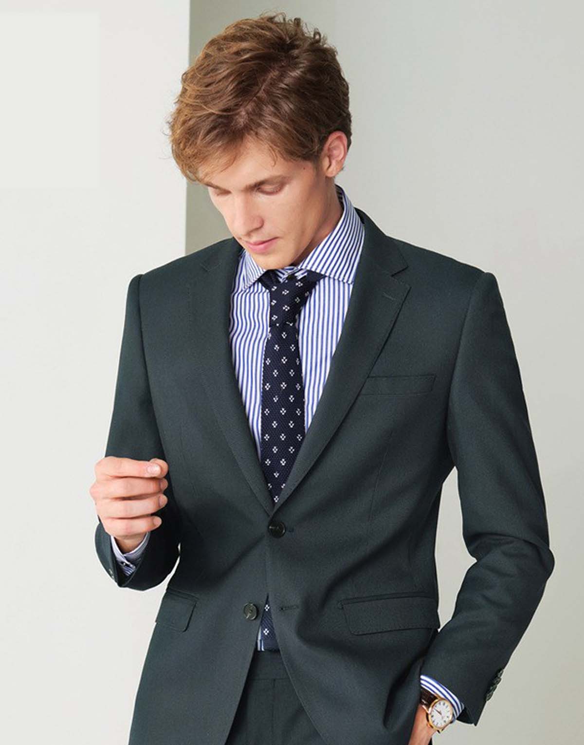 Men's Dark Green Houndstooth Suit Set-s8803